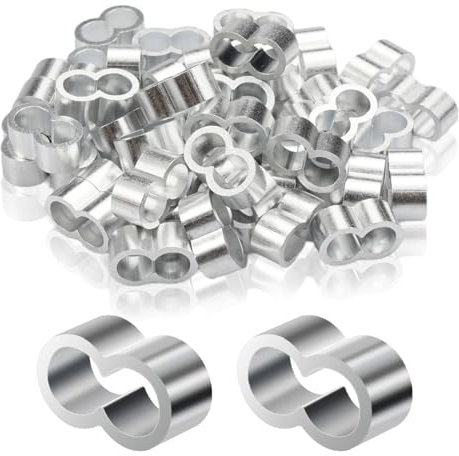 EXIN DEHCEN 50 Stück Aluminium Quetschhülsen, Würgeklemmen 6mm, Doppelhülsen Pressklemmen, Rostschutz Seilklemme 6mm für Gummiseil Expanderseil Planenseil Drahtseil Kabel, Silber