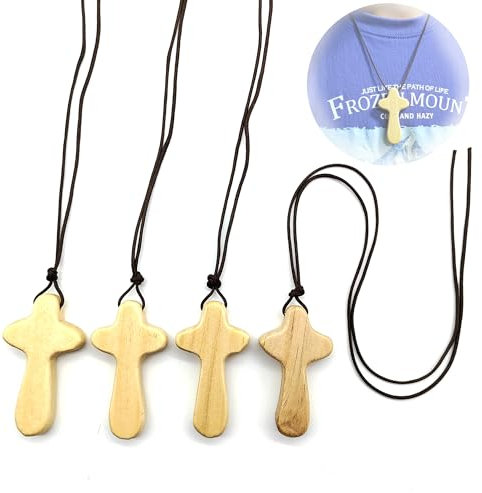 CHENNAN 4 Stück Holz Kreuz Anhänger Charms, Kiefer Minikreuz, Kleines Holzkreuz Zum Beten, Handgefertigt Holz Halskette mit Anhänger Kreuz, Kann von Männern und Frauen Getragen Werden (Holzfarbe)
