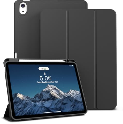 KVTVOU Coque pour iPad Air 11 Pouces 2025 M3 / 2024 M2, iPad Air 10,9 Pouces 2022/2020 (5e/4e génération), étui Souple Antichoc en TPU avec Porte-Crayon, Réveil/Sommeil Auto, Noir