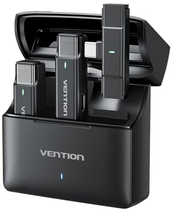 VENTON Micro Cravate Sans Fil, Mic à Réduction de Bruit pour iPhone 15/Android/PC, avec Boîtier de Charge de 30H, 200 m Portée, 48kHz/24bit, Micro Cravate USB C pour Podcast YouTube Vlogging Interview