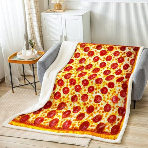 Homemissing Pizza Decke 75x100cm Realistic Witzig Lebensmittel Kuscheldecke Schnell Lebensmittel Wohndecke Kinder Geschenk für Kinder Flanell Fleecedecke für Sofa
