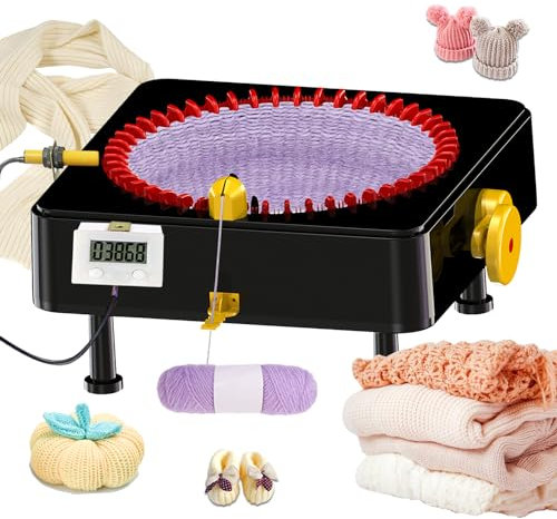 JAMIT Máquina de tejer de 48 agujas con contador digital externo, máquinas de tejer de manivela para adultos, máquina de telar para tejer sombrero, bufanda, calcetín (sin función eléctrica)