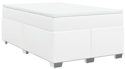 vidaXL Boxspringbett, Polsterbett Bett mit Matratze, Bettgestell mit Lattenrost, Doppelbett für Schlafzimmer, Weiß 120x200cm Kunstleder
