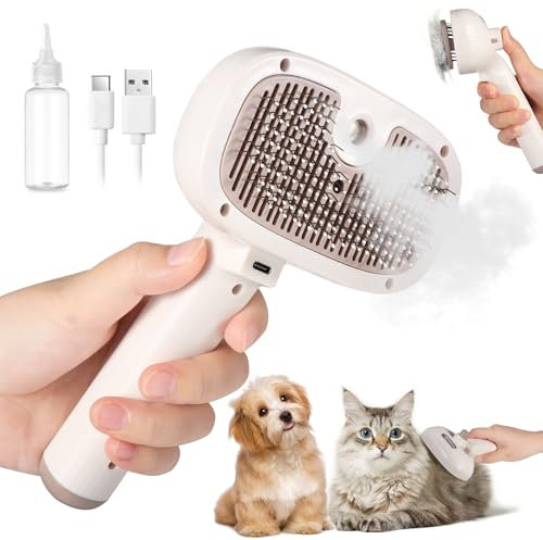 Brencco Cepillo Vapor para Gatos, 4 en 1 Cepillo para Gatos, Peine con Vapor para Perros Gatos, Recargable Cepillo Gatos, Cepillo Mascotas con Vapor de Limpieza con un Clic para Pelo Largo y Corto