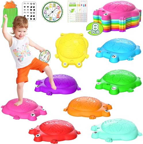 Balanciersteine für Kinder, 8 Stück Frosch Rutschfeste Balanciersteine Sensorik Spielzeug für Kinder ab 3 4 5 Jahren, Drinnen und Draußen Gartenspielzeug für Autismus Jungen Mädchen, Stepping Stones