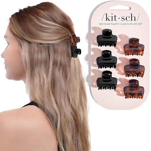 Kitsch Small Hair Clips for Women - Stays In Place Without Pulling or Snagging | Durable Plastic, Sturdy Small Claw Clips | Ideal Gifts for Women - Black & Tortoise, 6 Pcs