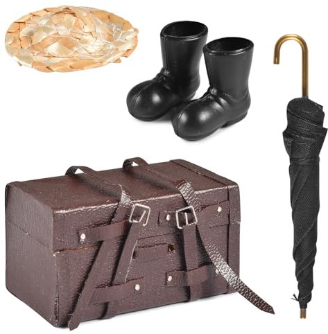 Wichteltür Set, Wichteltür Zubehör Weihnachten SetWichteltür Zubehör Miniatur Koffer Mini Stiefel Regenschirm Strohhut für Urlaub Reise Miniatur, Wichteltür Komplettset DIY Geschenk Wichtel Deko