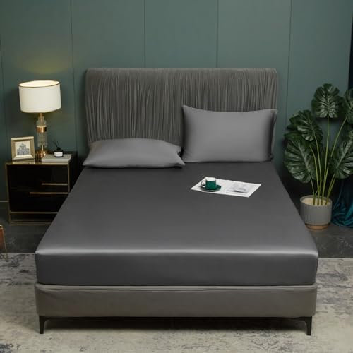 Luofanfei Bambus Lyocell Spannbettlaken 180x200cm Grau Anthrazit Boxspringbett Frottee Topper Glänzend Bambusfaser Bettlaken Spannbetttuch 180 x 200Uni Spannbetttücher für Hohe Matratze bis 25-30 cm