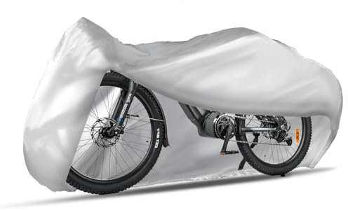 Varstrom Fahrradabdeckung Wasserdicht für draußen 210D Oxford Fahrrad Regenschutz Sonnenschutz Staubabdeckung mit Pu-Beschichtung & Sicherheitsriemen & Tasche für Mountainbike,Silber