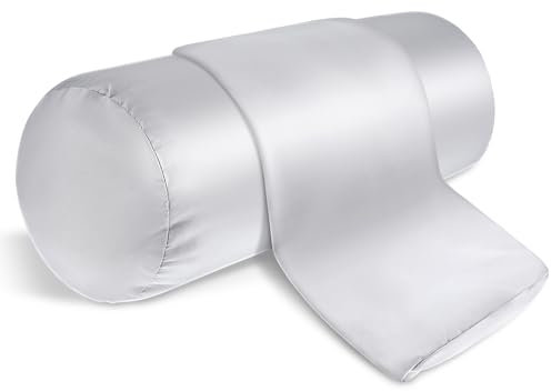 Prasacco 2 Stück Nackenrollenbezug, 41 x 15 cm Bezug für Nackenrolle Grauer Seidenimitat Satin Nackenkissenbezug mit Reißverschluss für Kissenrollen aus Memory-Schaum und Nackenkissenrollen