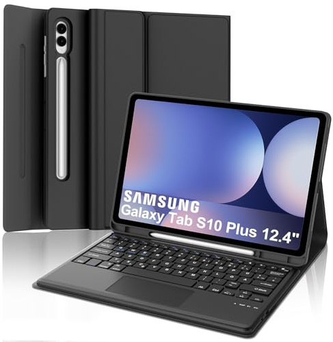 IVEOPPE Tastatur für Samsung Galaxy Tab S10+/S9FE+/S9+ Con Touchpad, Hülle Tastatur Kompatibel mit Samsung Tab S9/S9FE/S10 Plus 12.4 Zoll 2023/2024, Bluetooth Magnetisch mit QWERTZ Layout, Schwarz