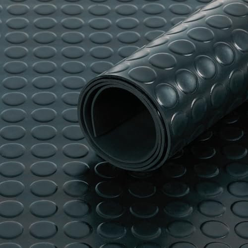 Black Rubber Matting Roll | Thick Heavy Duty Flooring Mat, Indoor & Outdoor, Non-Slip, Waterproof & Easy to Cut | Ideal for Garage, Vans, Gym, Shed Floor | 1.5m Width 3mm (Coin, 2m x 1.5m)