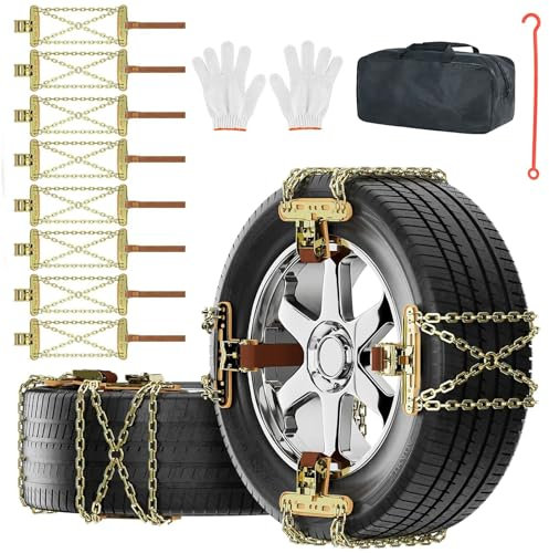 iRabey Schneeketten, 8 Stück Notfall Abschleppassistent, Verdickte Hochleistungs Schneeketten, Universelle Tragbare Sicherheitsreifenketten für Auto/SUV/LKW (Reifenbreite 245–275 mm)