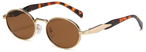 RUNHUIS Vintage Ovale Sonnenbrille Damen Herren Retro Runde Metall Sonnenbrille Mode entworfen Brillen Gold/Braun