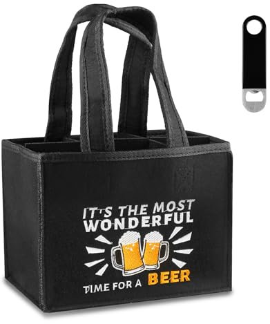 Belillpipi Bier Geschenke für Männer Männerhandtasche Bier Flaschentasche mit Stickmuster, Lustige Geschenke für Männer Vater Freund Kollegin, Flaschenträger 6 flaschen mit Flaschenöffner