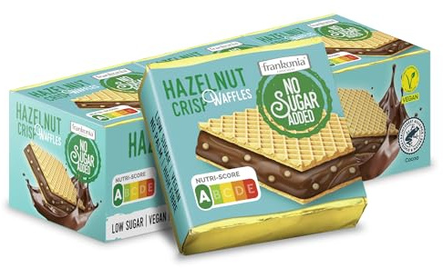 frankonia CHOCOLAT NO SUGAR ADDED Hazelnut Crisp Cocoa Waffles, 9 Stück,