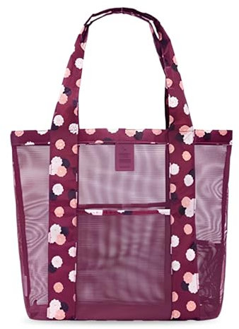 Disnace Große Netz Strandtasche, Familien-Strandtaschen, Faltbare Handtaschen Strandtasche Einkaufstasche, Aufbewahrungstasche für Familienurlaub Schwimmbad Einkaufen und Reiseutensilien (Wein Rot)