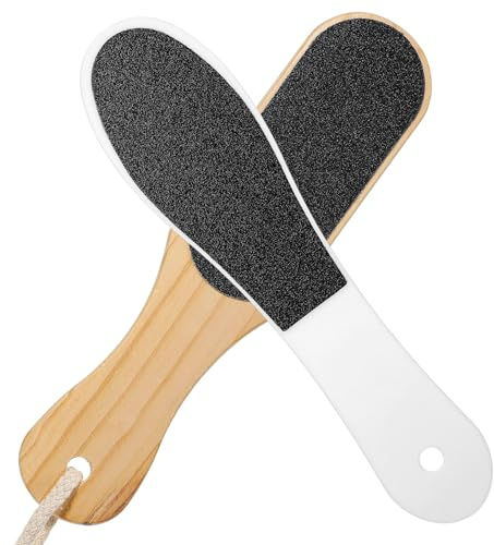 JIEYAO 2PCS Hornhautfeile Doppelseitiger Fußschrubber aus Holz,Professionelles Pediküre Fußfeile Grob Fein Fußraspelfeile mit Trageband für Verhärtete oder Trockene Haut zur Entfernung hornhautraspel