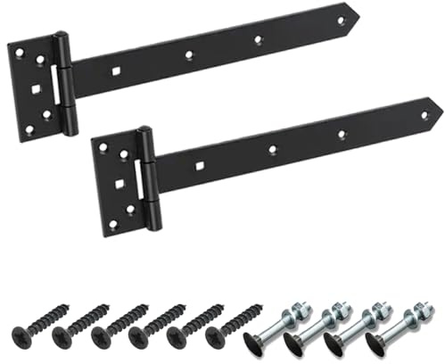 BRESKO Kreuzgehänge verzinkt T-Bänder Scharnier Torband Ladenband Türbänder Werfgehänge schwer 2er Set mit Schrauben (Schwarz, 300x45x90x3 mm)