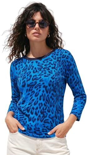 Roman Originals 3/4 Sleeve Knit Jumper for Women UK - Ladies Animal Leopard Floral Flower Print Everyday Autumn Winter Round Neckline Evening Vacation Work Party Night Out