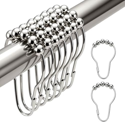36 Pcs Stainless Steel Shower Curtain Hooks, Shower Curtain Hooks, Rust Proof Secure Lock Ring Clips for Bathroom Shower Curtain Rods, Curtain Rings and Hooks