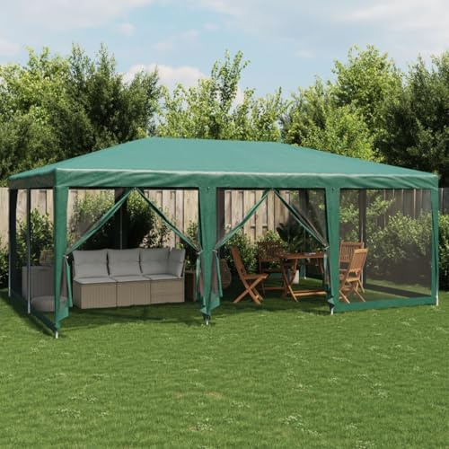 Nqyjm Tonnelle de Jardin Extérieur Tente de Fête avec 10 Parois Latérales en Maille Vert 6x4m PEHD, Pavillon Chapiteau Tente de Réception pour Mariage, Camping, événements Commerciaux