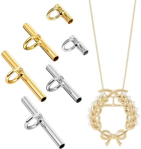 6PCS Pin to Pendant Converter, Brass Brooch Pendant Converters, Gold/Silver Brooch Converters, 3 Sizes Pin Necklace Adapter for Changing Brooches Pins to Pendant