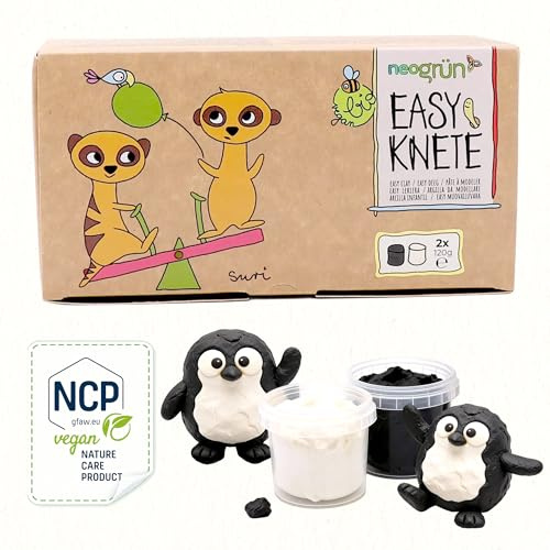 neogrün Bio-Knete Suri für Kinder, ab 1 Jahr, 2 x 120g (Schwarz/Weiß) | Ungiftige Kinderknete und Modelliermasse, extra weich, lufttrocknend, vegan, mit Pflanzenfarben, NCP-zertifiziert