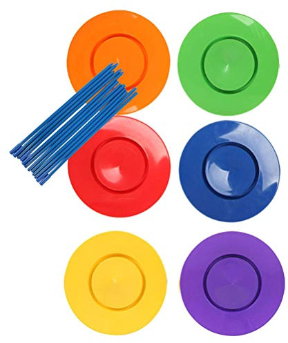 Fauitay Set di 6 piatti rotanti in plastica con 12 bastoncini, accessori per giocoleria acrobatica da circo, set da gioco colorato per feste per adulti e principianti