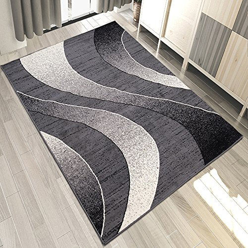 Carpeto Designer Teppich mit Modern Wellen Meliert in Grau Dunkelgrau - ÖKO TEX (300 x 400 cm)