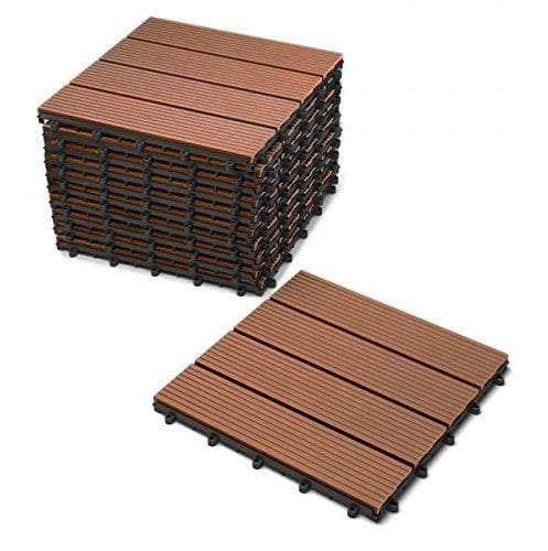 SAM Terrassen-Fliese WPC Kunststoff, 11er Spar Set für 1m², Farbe teak, Garten Klick-Fliese, Bodenbelag mit Drainage