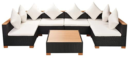 vidaXL Gartensofa 7-TLG. Poly Rattan Schwarz Sitzgruppe Lounge Gartenset Sofa