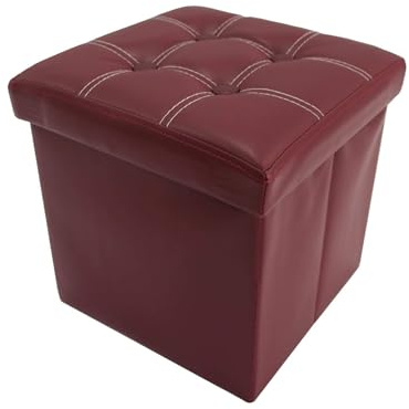 Rebecca Mobili Puff Rot, Aufbewahrungsbox mit Stauraum Bordeaux platzsparend, aus Kunstleder, gepolstert – Maße: 29 x 31 x31 cm (HxLxB) - Art. RE6157
