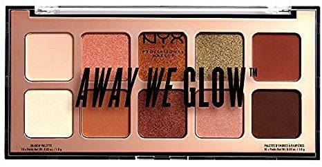 NYX Professional Makeup Away We Glow Shadow Palette - hochwertige Lidschattenpalette, 10 intensive Farben, hohe Deckkraft, 10x 1, 0g, Hooked on Glow 02