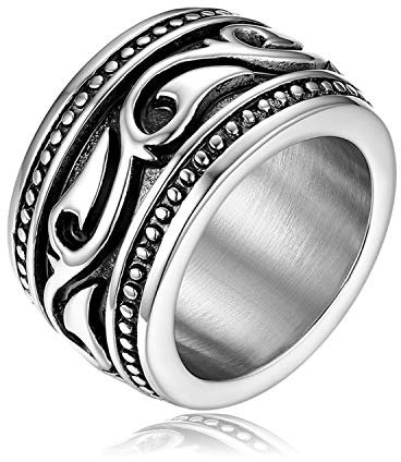 OIDEA Herren Ring Keltisch Edelstahl: Biker Vintage Bandring Punk Rock Biker Herrenring Nordisch Wikinger Gothic Viking Schmuck Geschenk für Männer Silber-schwarz Größe 67