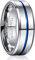 NUNCAD Ring Herren/Damen Wolframcarbid Ring Silber + Blau 8mm Breit Fashion Schmuck Ring für Hochzeit Verlobung Größe 70.0 (22.3)