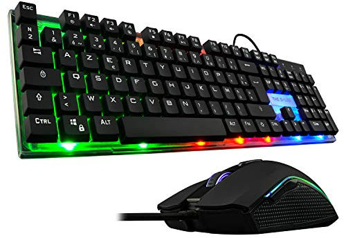 The G-Lab Combo Zinc - Pack Clavier Gamer et Souris Filaire USB - Clavier Gaming AZERTY Ergonomique avec Rétroéclairage LED RGB + Souris Gaming 6 Boutons 2400 DPI pour PC PS4/PS5 Xbox One/Series X