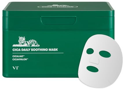 VT COSMETICS CICA Daily Soothing Mask 30 Sheets, Centella Asiatica & Hyaluronic Acid for Moisturizing & Hydrating, Instant Calm & Glow, Skin Softening Facial Mask, Korean Face Mask