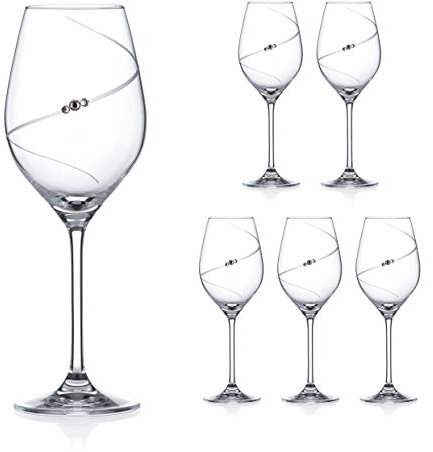 DIAMANTE Swarovski White Wine Glasses - 'Silhouette' Hand Cut Design Embellished with Swarovski Crystals - Set of 6