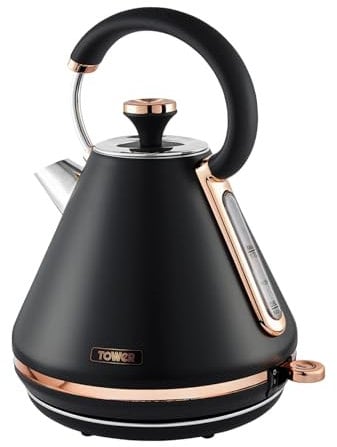 Tower T10044RG Cavaletto Pyramid Kettle with Fast Boil, Detachable Filter, 1.7 Litre, 3000 W, Black and Rose Gold