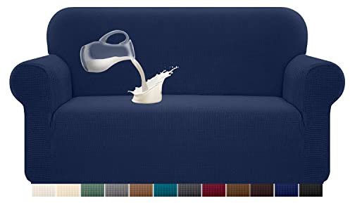 Granbest Stretch Wasserdicht Sofabezug 1 Stück Sofahusse Spandex Jacquard Elastische Couchbezug mit Anti-Rutsch-Schaumstoffe (2 Sitzer, Dunkelblau)