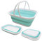 SAMMART Cesta plegable de 15,5 l con asa, cesta de pícnic portátil, bolsa de compras plegable, caja de almacenamiento para ahorrar espacio, blanca / verde marino