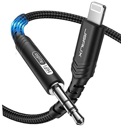 JSAUX iPhone AUX Kabel Auto Audio Kabel 1,8M [Apple MFi Zertifiziert] Lightning zu 3,5mm Klinke kopfhörer Nylon Kabel Kompatibel mit 13 13 Mini 13 Pro 12 12 Pro 12 Pro Max 11 11 Pro X XS XR 8 -Schwarz