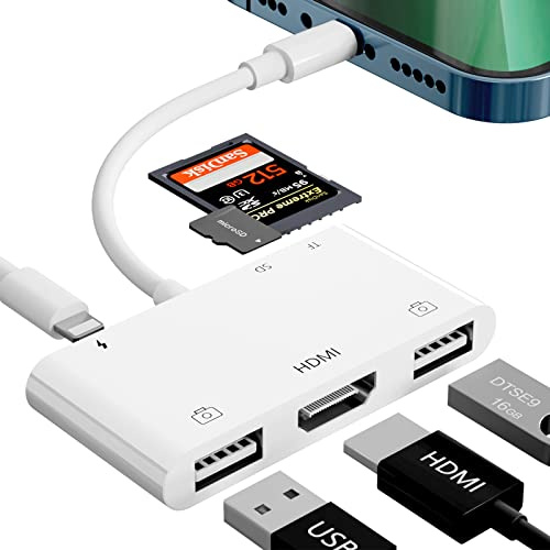 Adaptador HDMI iPhone- No Necesita Alimentación, Adaptador iPhone Cable HDMI AV Digital 1080P, Aadaptador Conector HDMI iPhone de Pantalla Sincronizada, Compatible con Phone 14/13/12/11/XS/XR/X/8/7