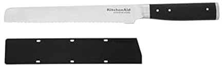 KitchenAid Gourmet Forged Triple Rivet Bread Knife with Custom-Fit Blade Cover, 5-inch, Sharp Kitchen Knife, High-Carbon Japanese Stainless Steel Blade, Black