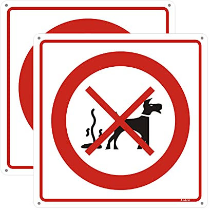 Andchi 2 piezas de señal de advertencia de limpieza después de perro, señales sin suciedad, señal cuadrada de aluminio y metal, tamaño 300x300 mm