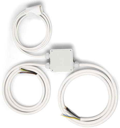 EW24 Hochwertige [Küchenanschlussbox, Splitter-Box] mit 2m Kabel Küchenanschlussverteiler [2-fach für Kochfeld & Backofen] an Herdanschlussdose IP40 hergestellt in Germany