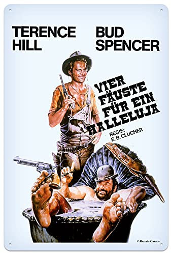 Blechwarenfabrik Braunschweig Bud Spencer und Terence Hill Vier Fäuste für ein Halleluja 3D-Dekoschild aus Blech Mehrfarbig, Maße: 20cm x 30cm, 300/T006