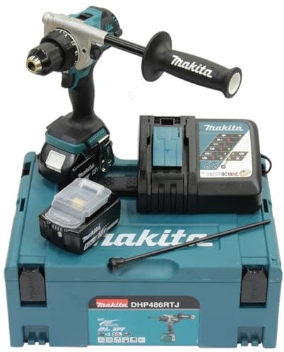 Makita DHP486RTJ Akku-Schlagbohrschrauber 18V / 5,0 Ah, 2 Akkus + Ladegerät im MAKPAC Petrol