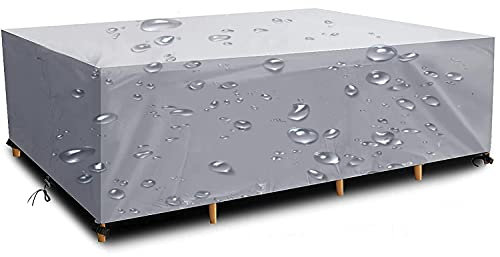 DKHLYB Housse Salon de Jardin 420D Oxford Tissu pour Mobilier Housse de Table Imperméable Bâche de Protection avec Corde et Boucle Verrouillage Argent 180x100x75cm